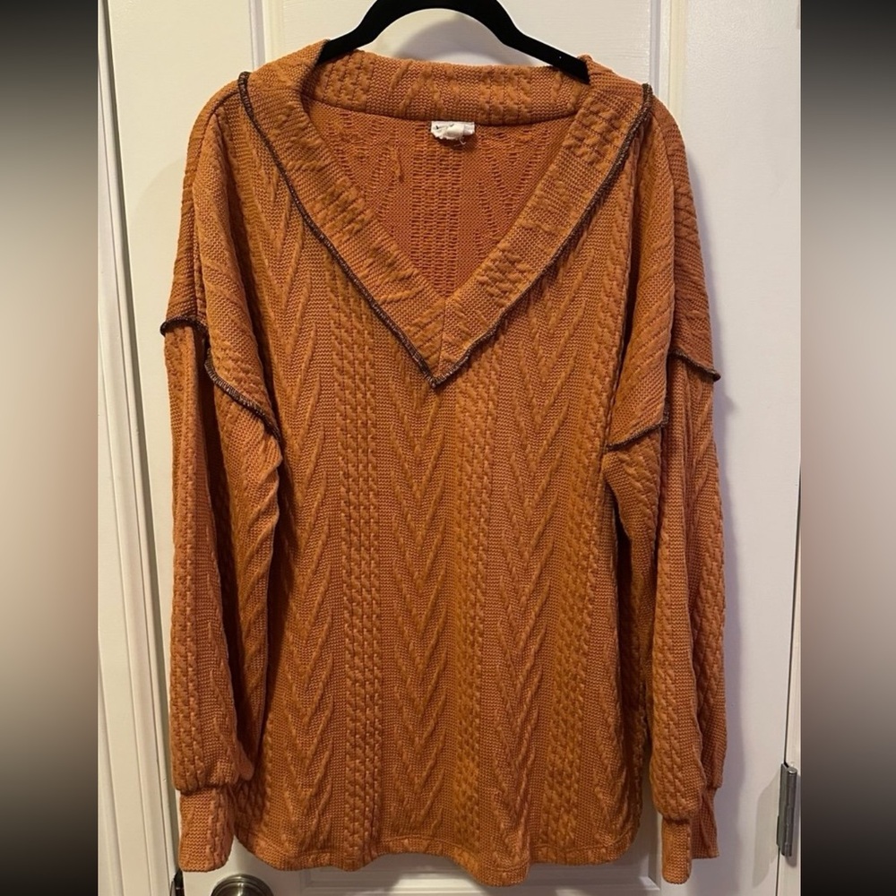 Orange Exposed Seams Vneck Sweater